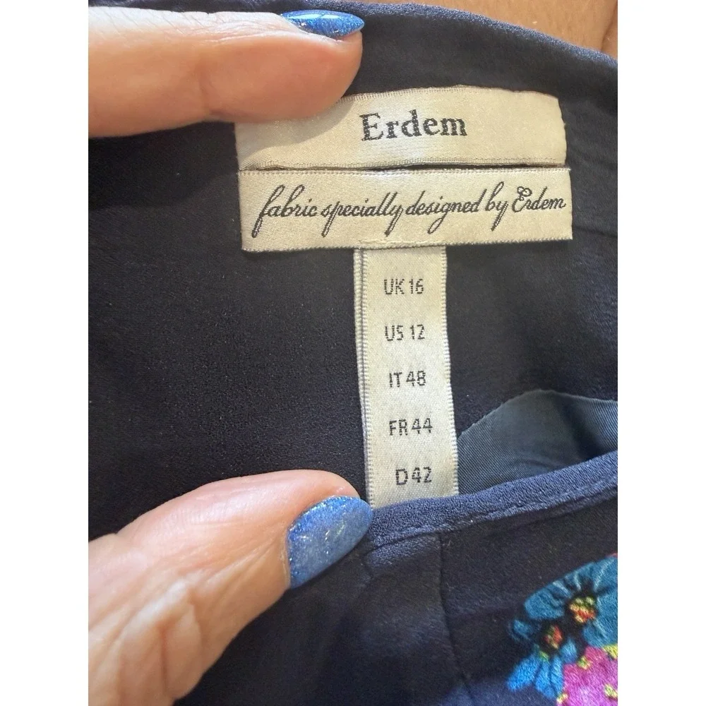 Erdem Skirt Women's 12 Pencil Silk Black Floral Digital Whimsical Dark Romance